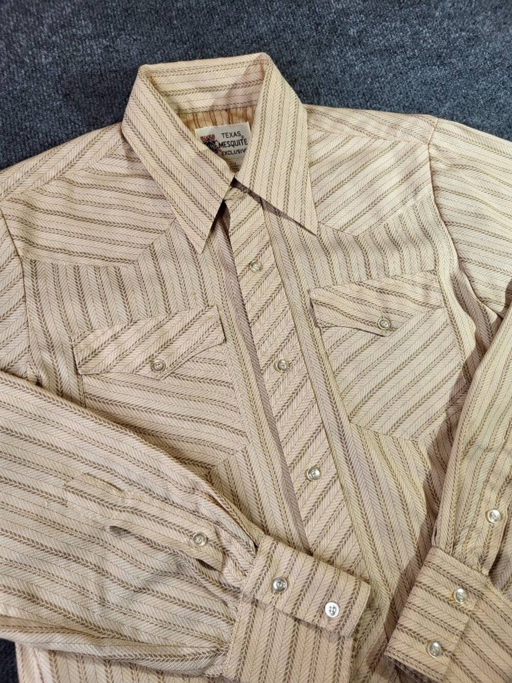 Vtg 70's Texas Mesquite Western Shirt USA Made 15/34 Long Tail Striped Rare